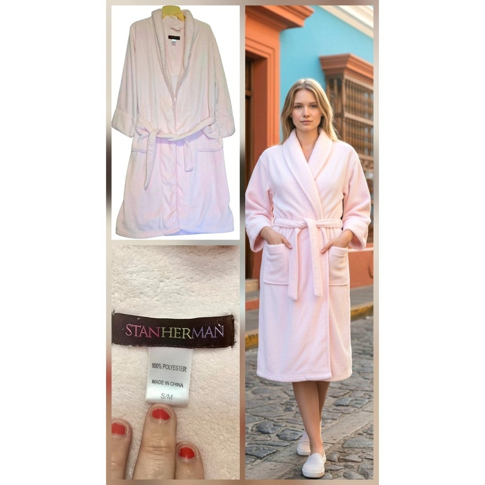 Stan Herman Women's Plush Shawl Collar Robe - Light Pink